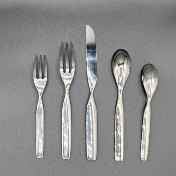 6 x VINTAGE SASAKI WARD BENNETT DOUBLE HELIX 5 PIECE FLATWARE SETS - Picture 2 of 4